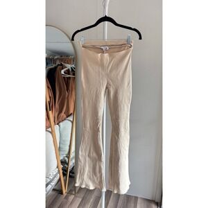 NWT Fashion Nova Ribbed Flare Pants Womens Large Beige Cutout Waist